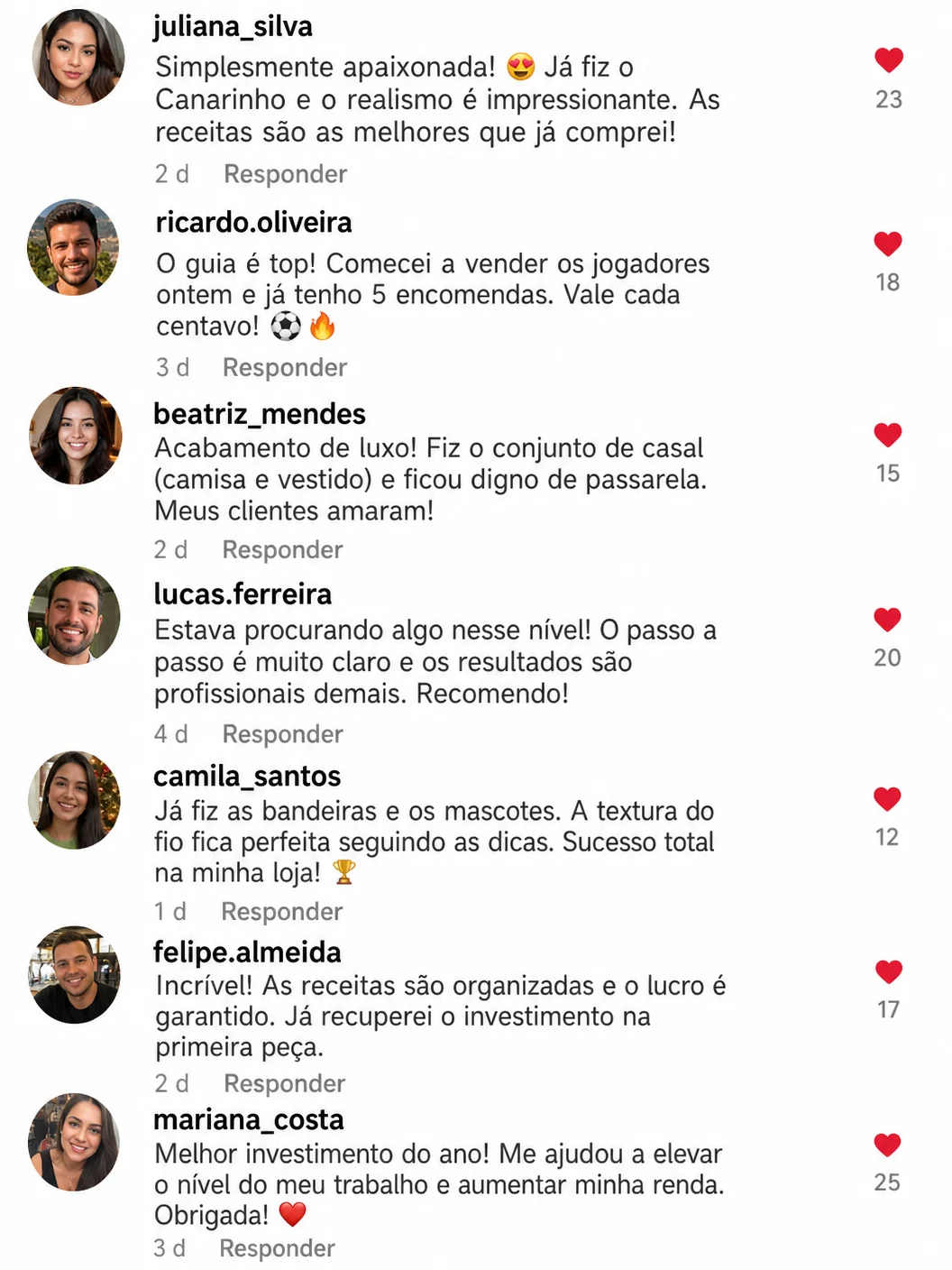 Provas sociais do Instagram — comentários reais de clientes